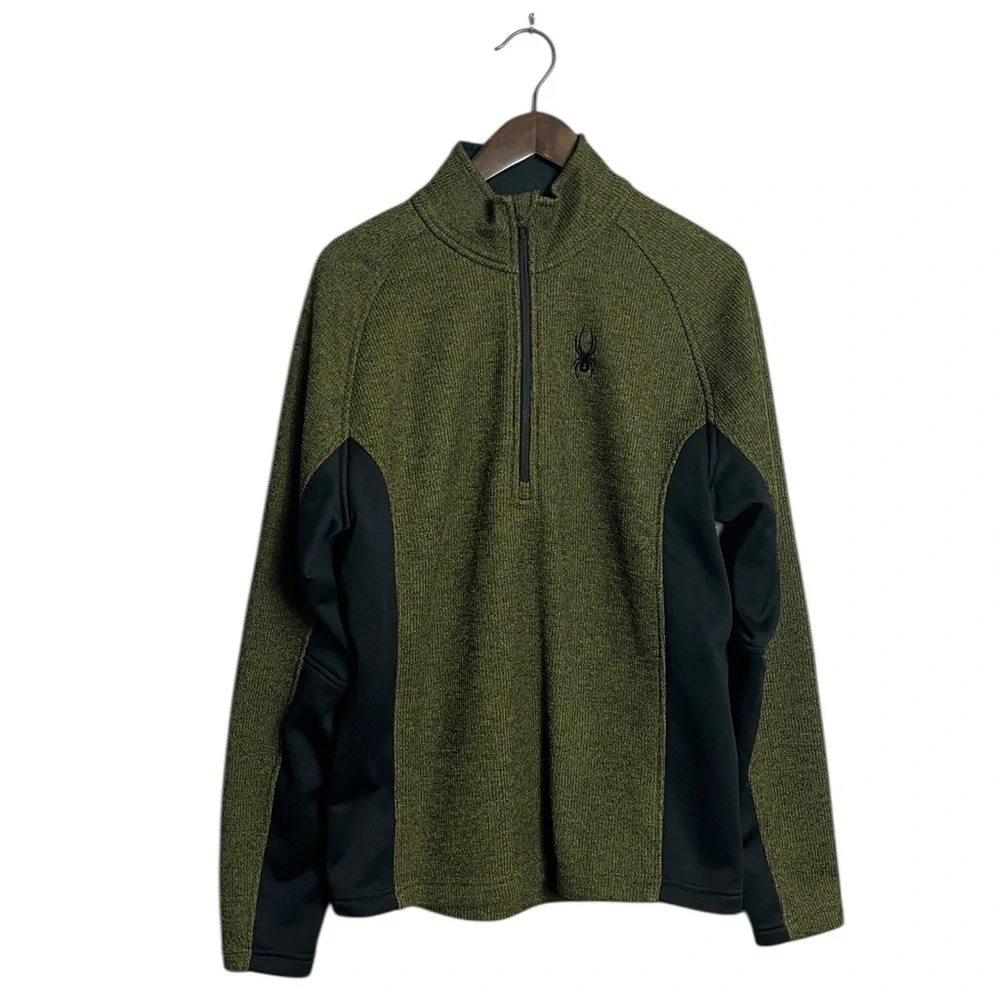Spyder Men's Olive Green Black Quarter-Zip Fleece Lined Pullover Shirt Jacket M